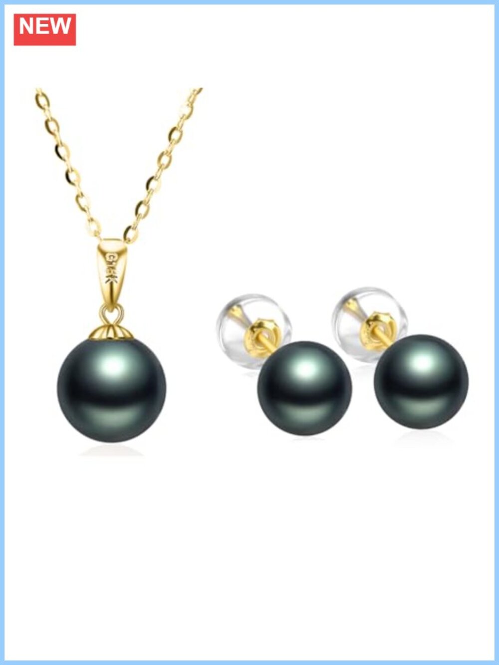 14k Gold Necklace and Stud Earrings Set with Freshwater Cultured Pearl
